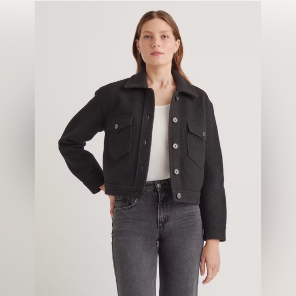 Quince Jackets & Blazers - Quince 100% Merino Wool Cropped Shirt Jacket Black Women Size X-Large NEW